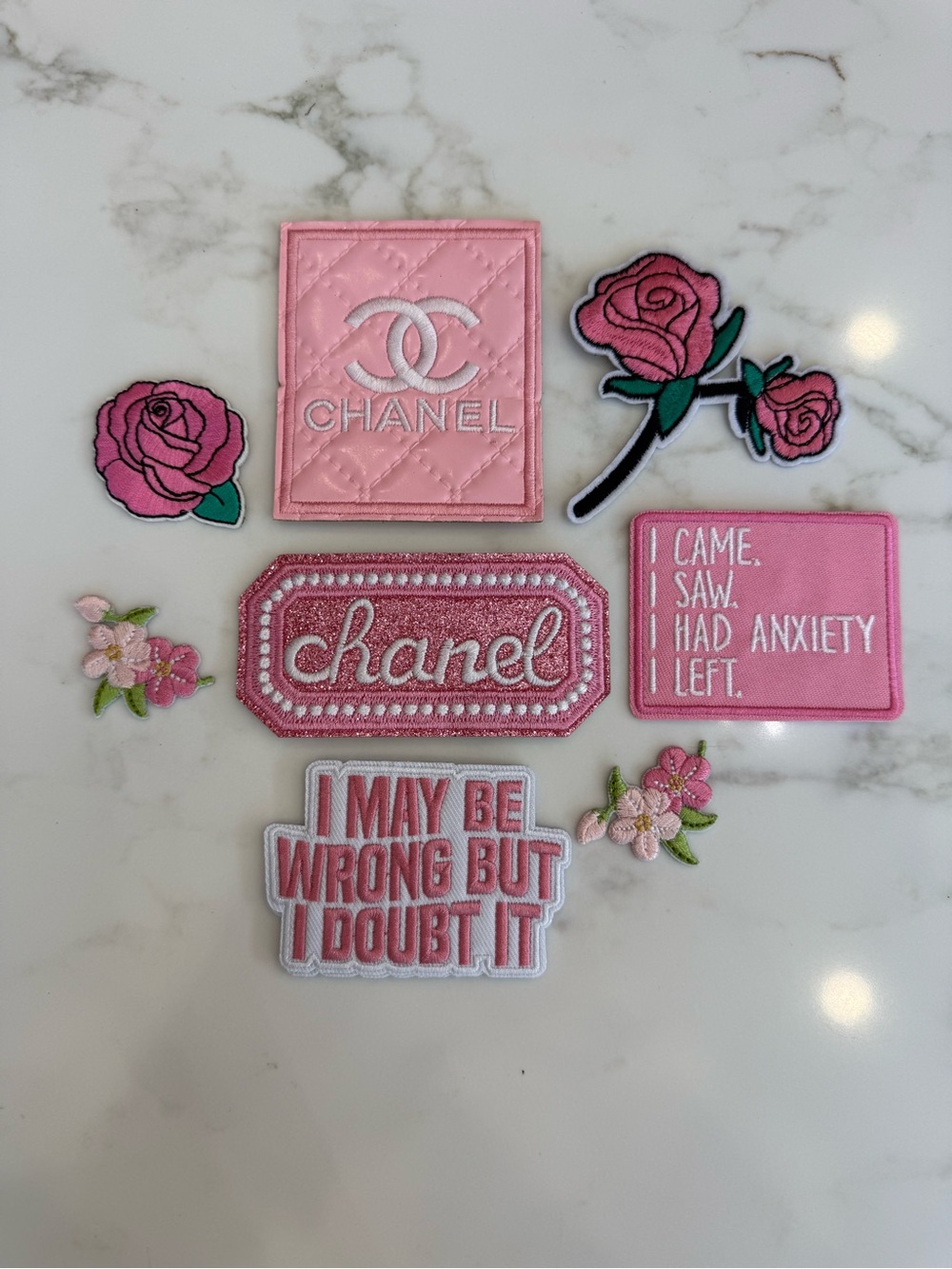 Hand Crafted Pink Floral Iron on Patch Set